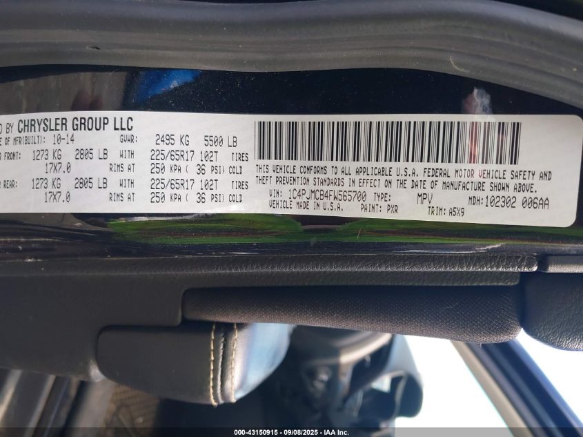 2015 Jeep Cherokee Latitude VIN: 1C4PJMCB4FW565700 Lot: 43150915