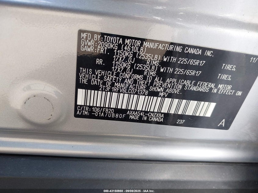 2020 TOYOTA RAV4 LE - 2T3F1RFV6LC071378