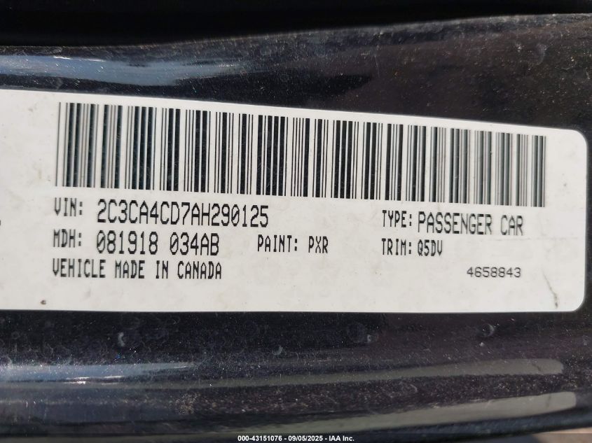 2010 Chrysler 300 Touring VIN: 2C3CA4CD7AH290125 Lot: 43151076