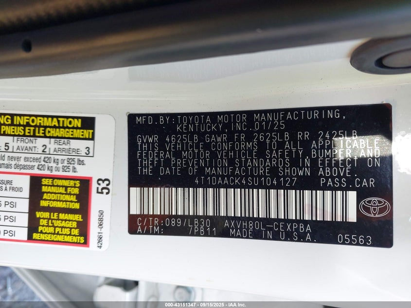 2025 TOYOTA CAMRY XSE - 4T1DAACK4SU104127