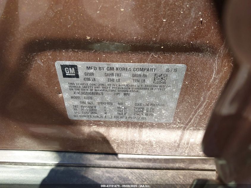 2016 Buick Encore VIN: KL4CJASB0GB698570 Lot: 43151479