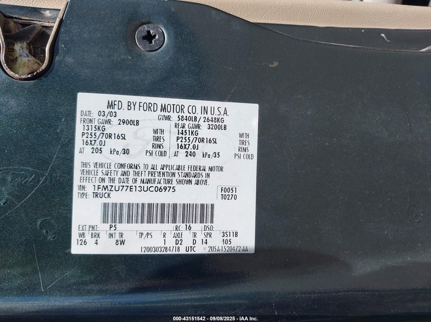 2003 Ford Explorer Sport Trac Xls/Xlt VIN: 1FMZU77E13UC06975 Lot: 43151542