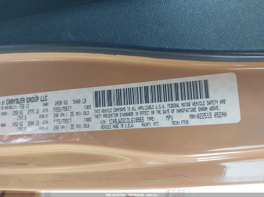 2013 Jeep Wrangler Unlimited Freedom Edition VIN: 1C4BJWDG1DL618965 Lot: 43151590