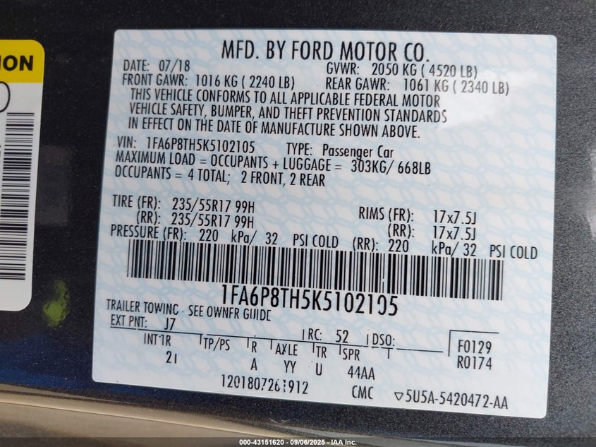 2019 FORD MUSTANG ECOBOOST - 1FA6P8TH5K5102105