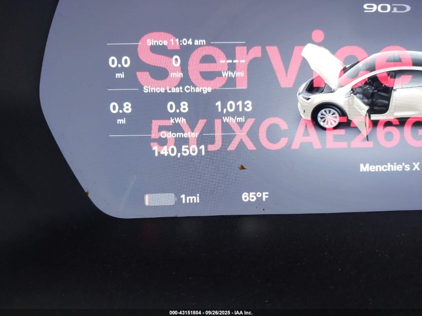 2016 Tesla Model X 60D/70D/75D/90D VIN: 5YJXCAE26GF006550 Lot: 43151804