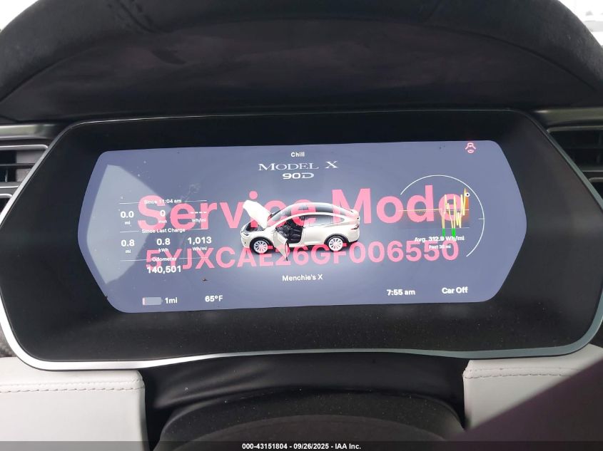 2016 Tesla Model X 60D/70D/75D/90D VIN: 5YJXCAE26GF006550 Lot: 43151804