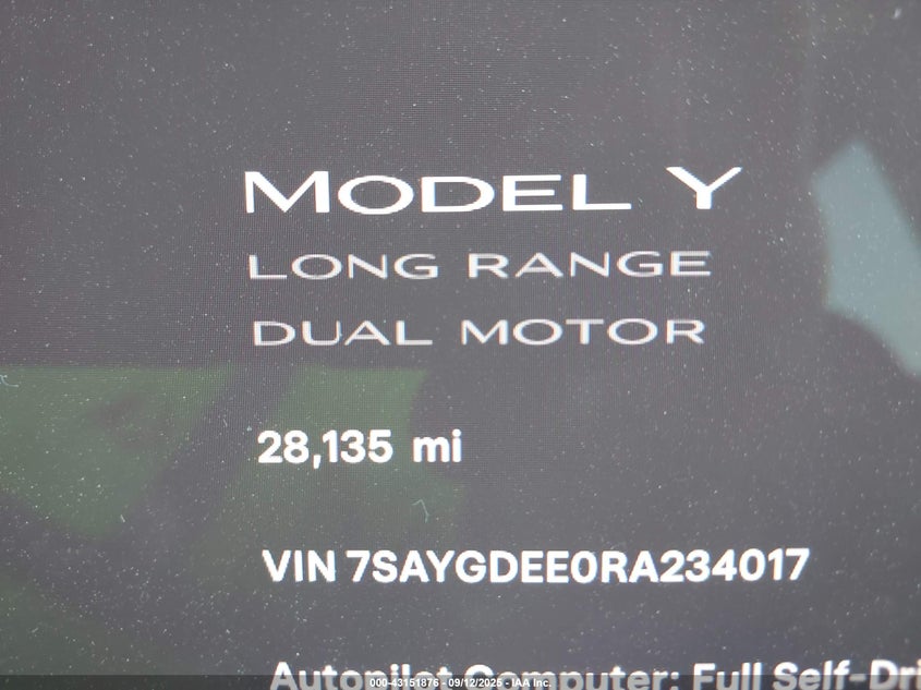2024 Tesla Model Y Long Range Dual Motor All-Wheel Drive VIN: 7SAYGDEE0RA234017 Lot: 43151876