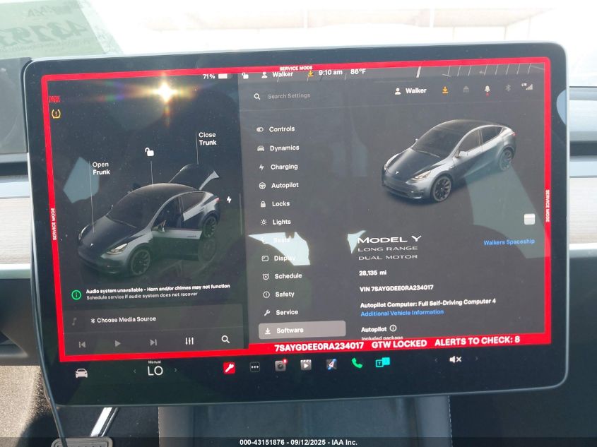 2024 Tesla Model Y Long Range Dual Motor All-Wheel Drive VIN: 7SAYGDEE0RA234017 Lot: 43151876