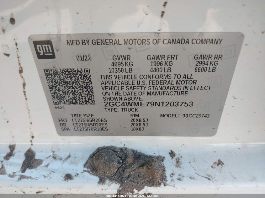 2022 Chevrolet Silverado 2500Hd 2Wd Standard Bed Custom VIN: 2GC4WME79N1203753 Lot: 43152021