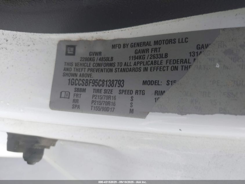 2012 Chevrolet Colorado Work Truck VIN: 1GCCSBF95C8138793 Lot: 43152029