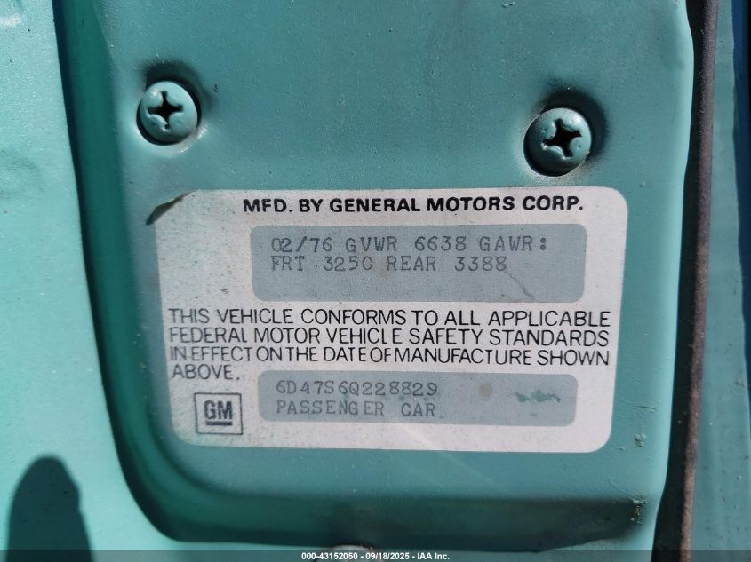 1976 Cadillac Deville VIN: 6D47S6Q228829 Lot: 43152050