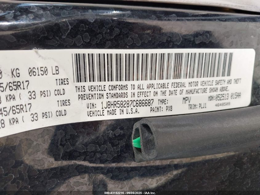 2007 Jeep Grand Cherokee Limited VIN: 1J8HR58287C686687 Lot: 43152216