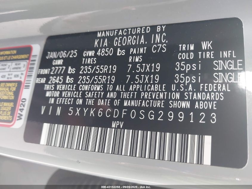 2025 Kia Sportage X-Line VIN: 5XYK6CDF0SG299123 Lot: 43152258