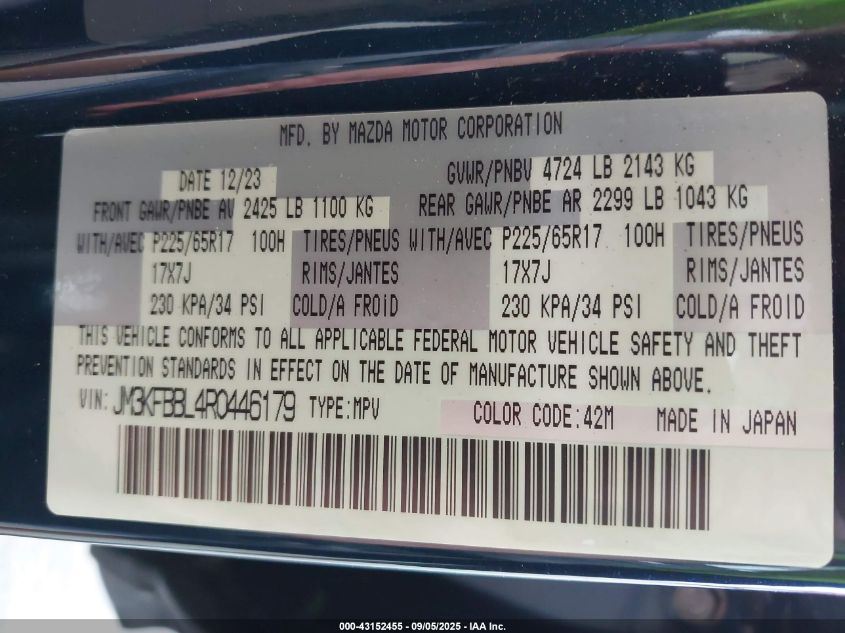 2024 Mazda Cx-5 2.5 S Select VIN: JM3KFBBL4R0446179 Lot: 43152455