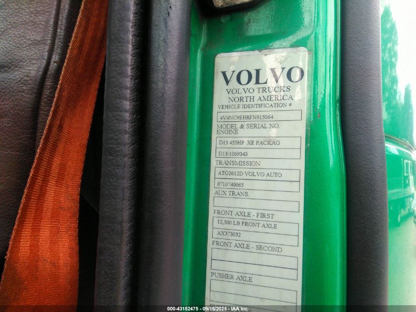 2015 Volvo Vn Vnl VIN: 4V4NC9EH8FN915064 Lot: 43152475
