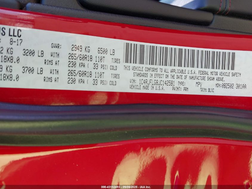 2018 Jeep Grand Cherokee Trailhawk 4X4 VIN: 1C4RJFLG8JC142581 Lot: 43152493