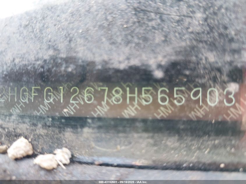 2008 Honda Civic Lx VIN: 2HGFG12678H565903 Lot: 43152601