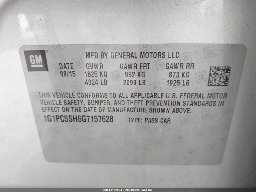 2016 Chevrolet Cruze Limited Ls Auto VIN: 1G1PC5SH6G7157628 Lot: 43152904