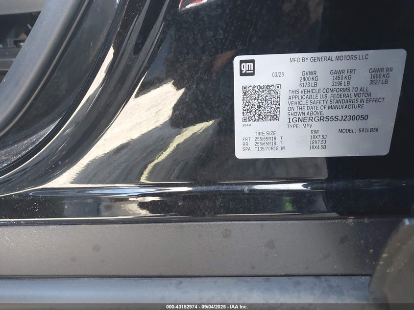 2025 Chevrolet Traverse Fwd Lt VIN: 1GNERGRS5SJ230050 Lot: 43152974