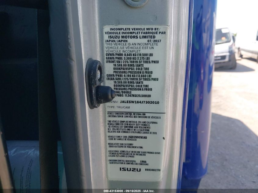 2018 Isuzu Nrr VIN: JALE5W164J7302010 Lot: 43153008