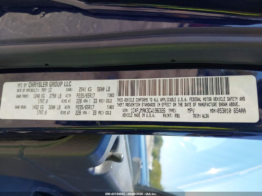 2012 Jeep Liberty Sport VIN: 1C4PJMAK3CW196326 Lot: 43154082