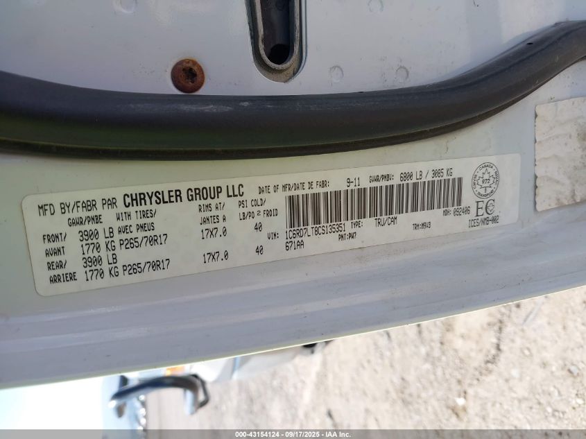 2012 Ram 1500 Slt VIN: 1C6RD7LT8CS135351 Lot: 43154124