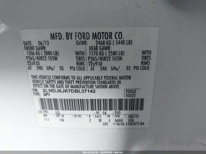 2013 LINCOLN MKX - 2LMDJ6JK7DBL37142