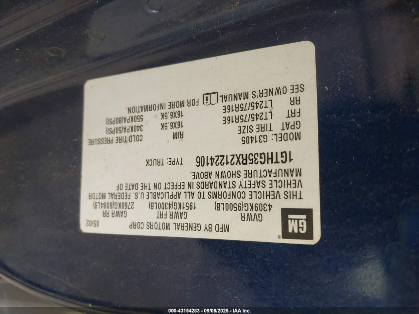 2002 GMC Savana Standard VIN: 1GTHG35RX21224106 Lot: 43154283