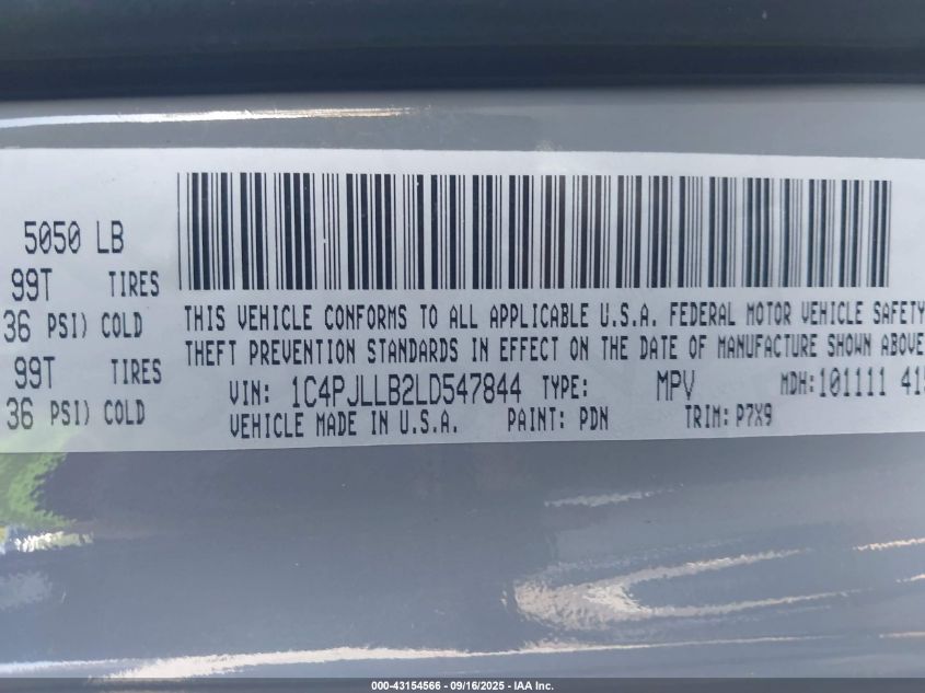 2020 Jeep Cherokee Latitude Plus Fwd VIN: 1C4PJLLB2LD547844 Lot: 43154566