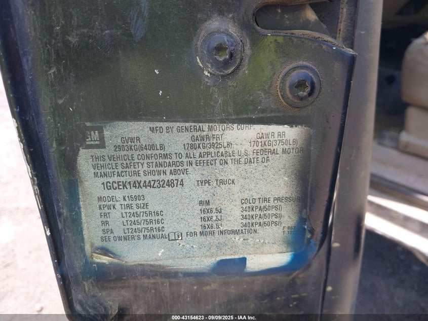 2004 Chevrolet Silverado 1500 Work Truck VIN: 1GCEK14X44Z324874 Lot: 43154623