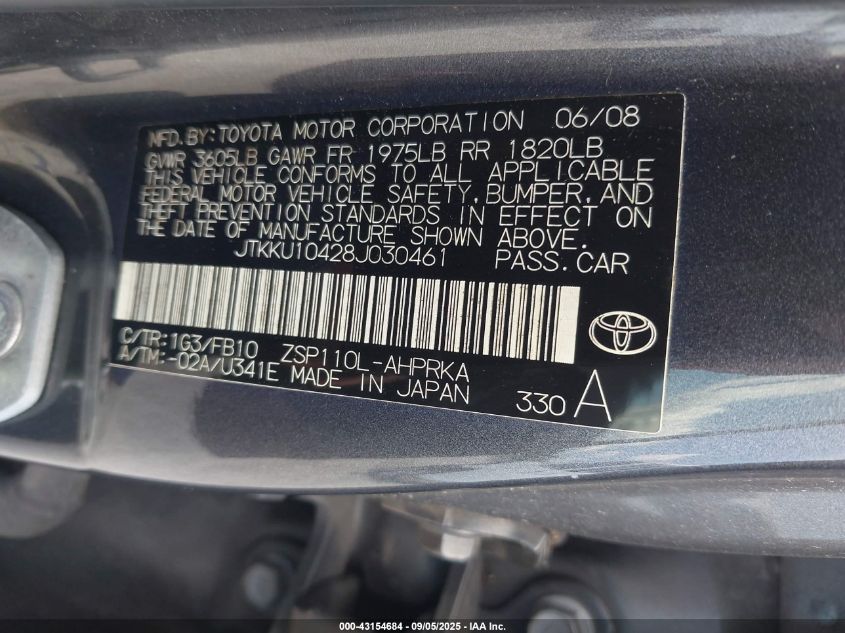 2008 Scion Xd VIN: JTKKU10428J030461 Lot: 43154684