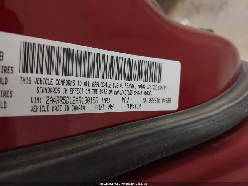 2010 Chrysler Town & Country Touring VIN: 2A4RR5D12AR130196 Lot: 43154754