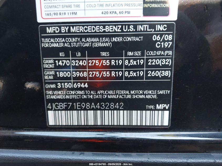 2008 Mercedes-Benz Gl 450 4Matic VIN: 4JGBF71E98A432842 Lot: 43154785