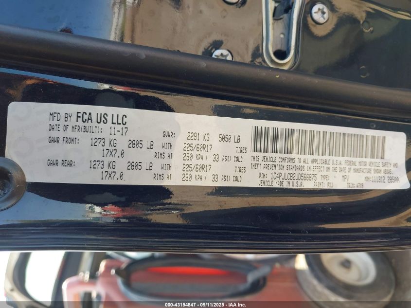 2018 Jeep Cherokee Latitude Fwd VIN: 1C4PJLCB2JD566875 Lot: 43154847