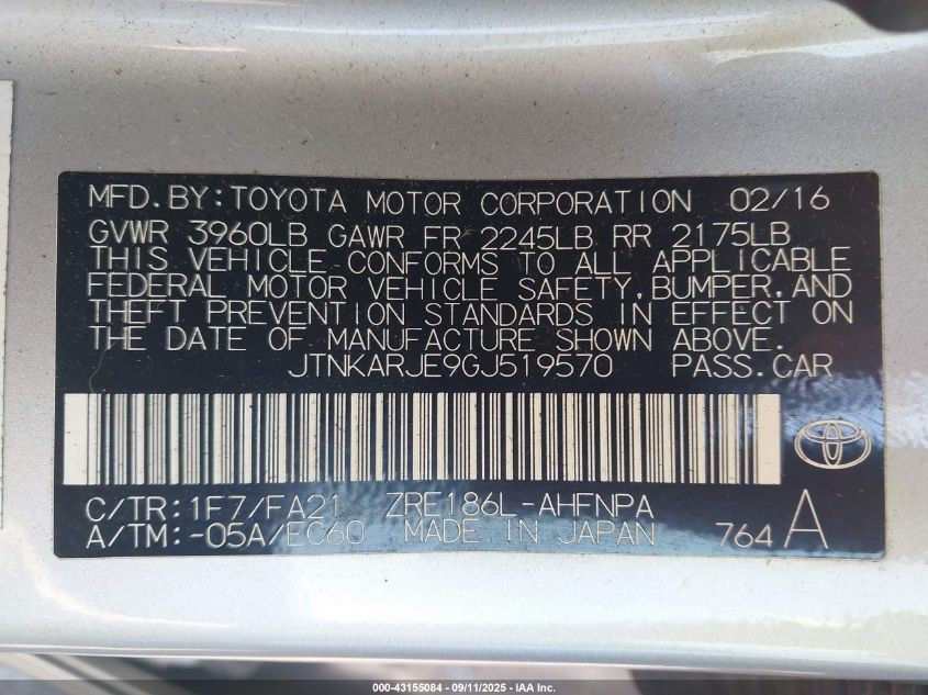 2016 Scion Im VIN: JTNKARJE9GJ519570 Lot: 43155084