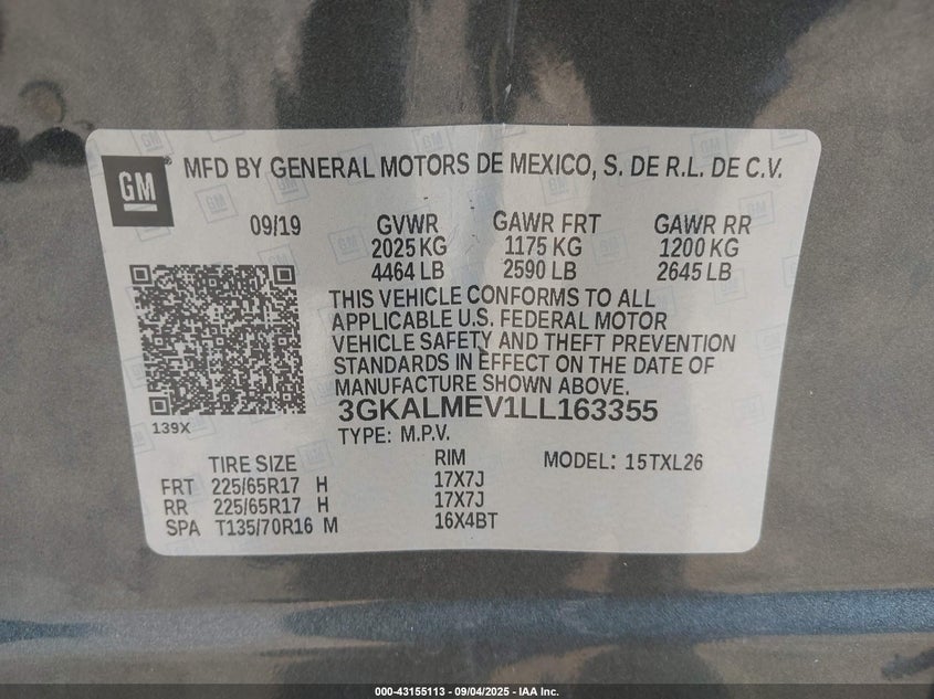 2020 Gmc Terrain 1.5 FWD SLE Gray Lot 111043155113 Vin 3GKALMEV1LL163355