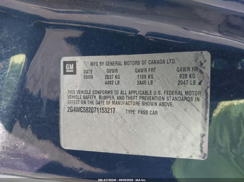 2007 Buick Lacrosse Cx VIN: 2G4WC582071153217 Lot: 43155240