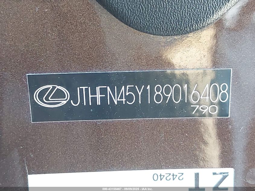 2008 Lexus Sc 430 VIN: JTHFN45Y189016408 Lot: 43155467