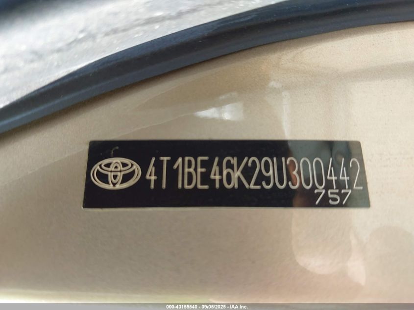 2009 Toyota Camry Xle VIN: 4T1BE46K29U300442 Lot: 43155540