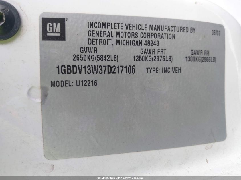 2007 Chevrolet Uplander Ls VIN: 1GBDV13W37D217106 Lot: 43155676
