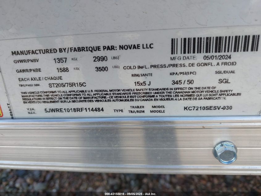 2024 Compass Trailer VIN: 5JWRE1018RF114484 Lot: 43155816