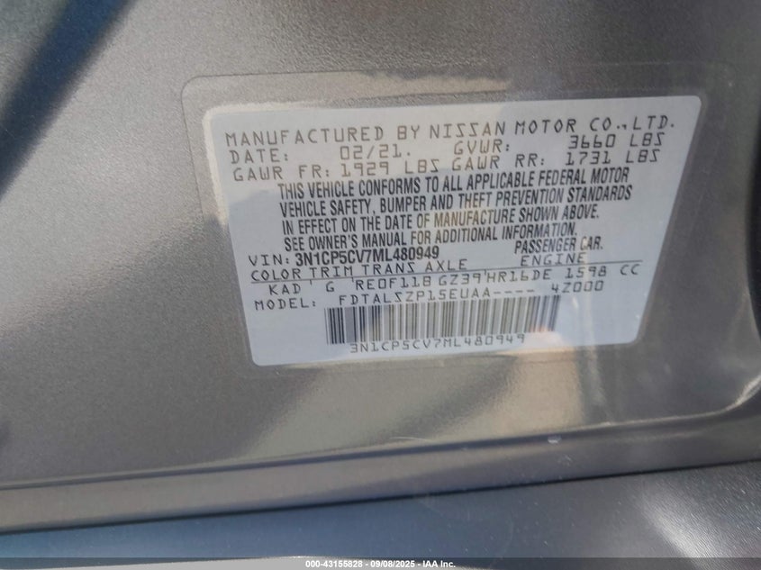 2021 NISSAN KICKS SV 3N1CP5CV7ML480949