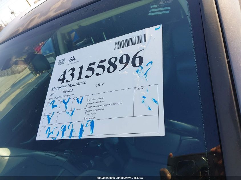 2012 Honda Cr-V Ex-L VIN: 5J6RM3H7XCL006304 Lot: 43155896