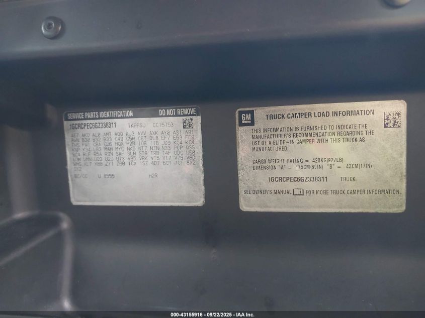 2016 Chevrolet Silverado 1500 2Lt VIN: 1GCVKREC0GZ134102 Lot: 43155916