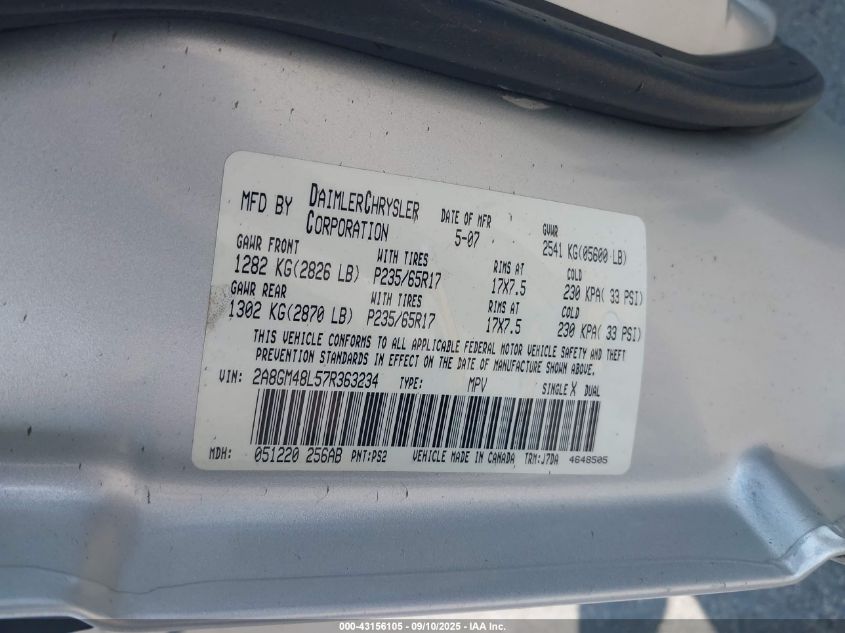 2007 Chrysler Pacifica VIN: 2A8GM48L57R363234 Lot: 43156105