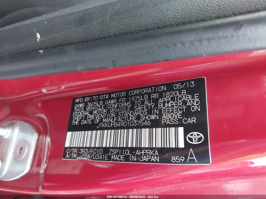 2013 Scion Xd VIN: JTKKUPB49D1037546 Lot: 43156314