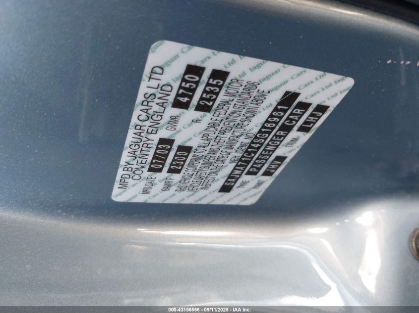 2004 Jaguar Xj Xj8 VIN: SAJWA71C14SG16961 Lot: 43156556