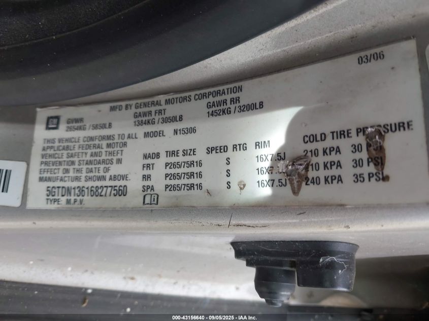 2006 Hummer H3 Suv VIN: 5GTDN136168277560 Lot: 43156640