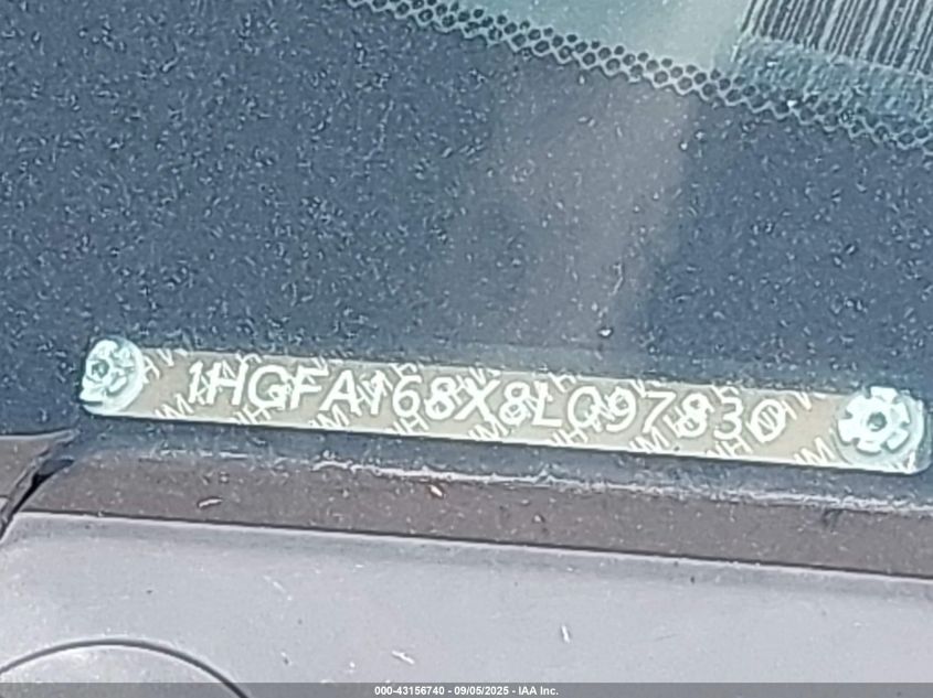 2008 Honda Civic Ex VIN: 1HGFA168X8L097830 Lot: 43156740