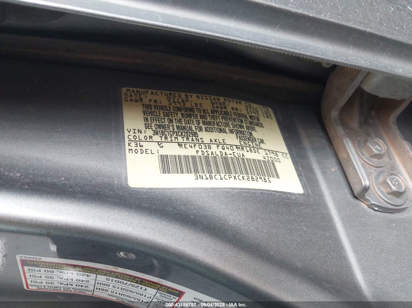 2012 Nissan Versa 1.8 S VIN: 3N1BC1CPXCK282985 Lot: 43156757